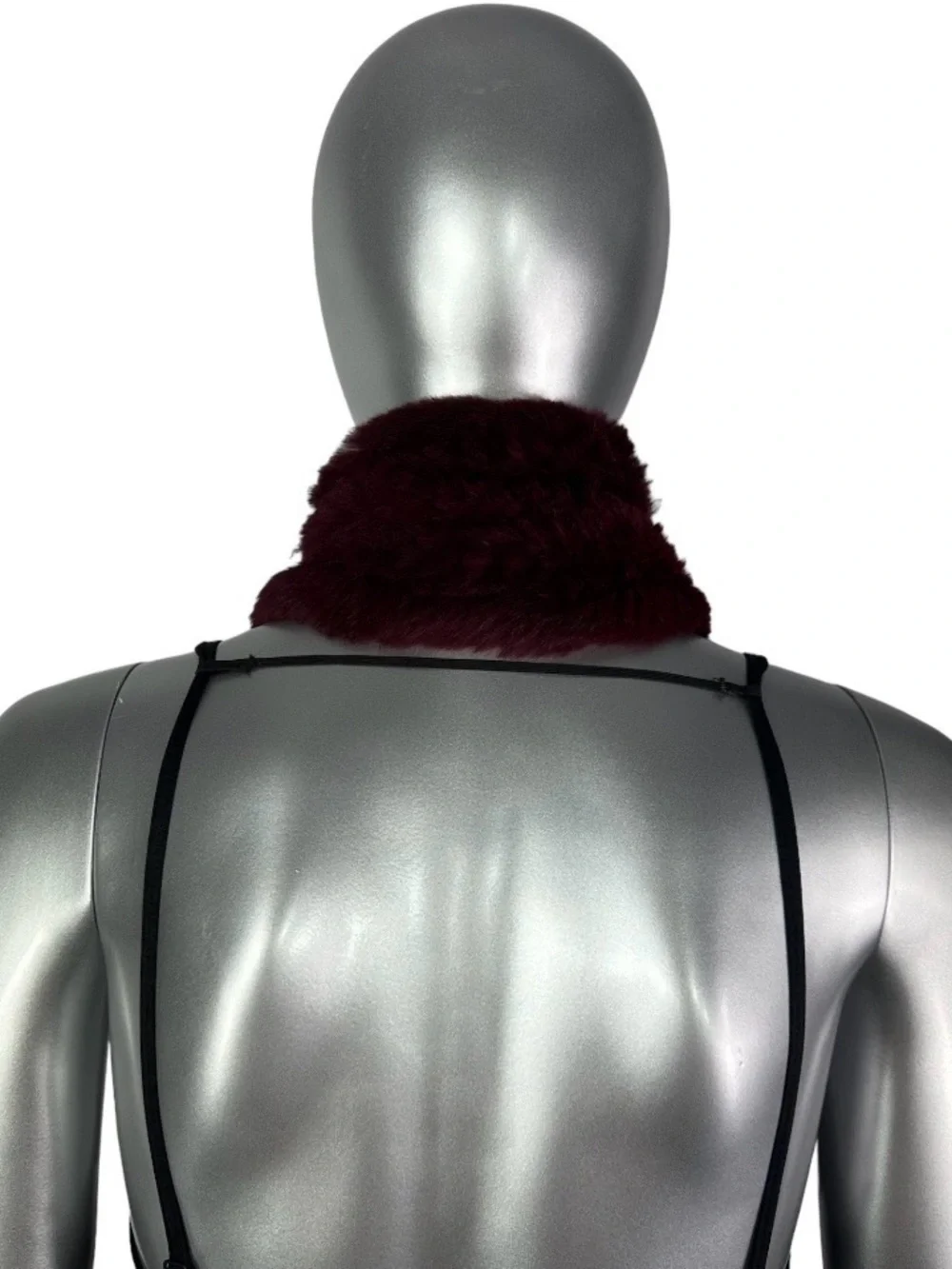Burgundy Knitted RABBIT Scarf, 40” L, Certified Vintage Fur